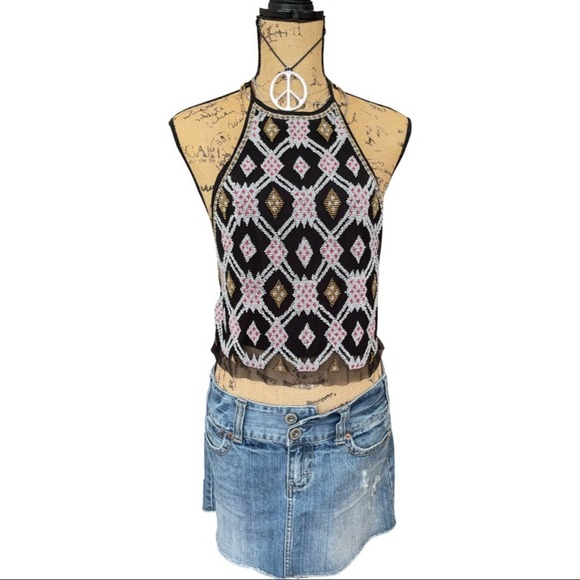 ECOTE boho Bralette top beaded back & neck tie fully lined size SMALL - Picture 3 of 15